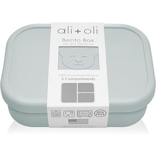 Ali+Oli Silicone Bento Box (Blue) Lunch Box for Kids, Toddlers, Preschoolers & Adults | BPA-Free and Spill-Proof | Ideal for School, and On-the-Go Meals| Perfect for Lunch, Snacks, and Meals