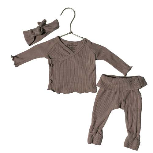 Caden Lane Mauve Waffle Top, Pants & Headband Set - Size Newborn
