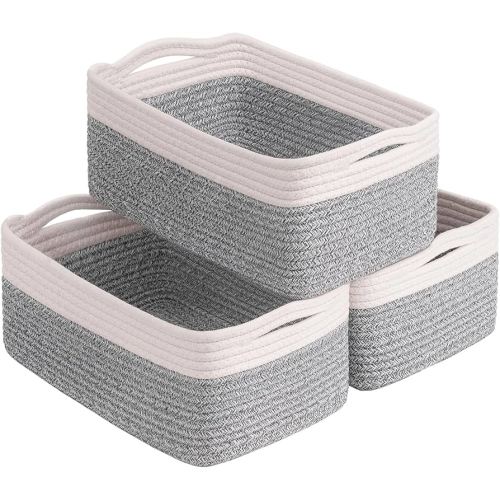 Goodpick Baskets for Shelves, Storage Basket for Organizing, Storage Bins, Toy Box, Wicker Basket for Organization 3 Pack, White & Light Gray, 13 x 8 x5 in