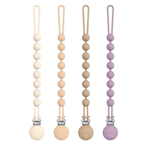 Cuddle Campus Silicone Pacifier Clip Holder with One Piece Design, Pack of 4 Soft Flexible Binky Clips with Texture for Baby Boy and Girl