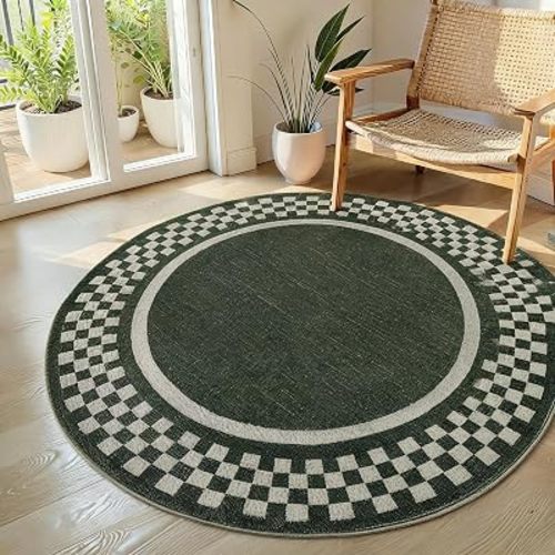 GarveeHome 6ft Washable Round Rug for Entryway Checkered Bedroom Circle Rug