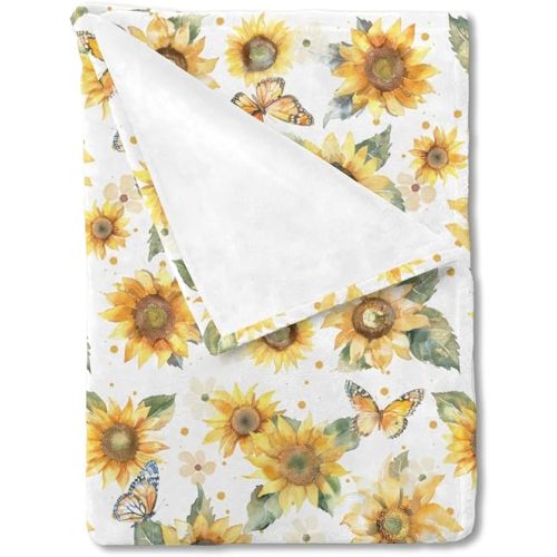 Watercolor Sunflowers Butterflies Baby Blanket for Boy Girl Yellow Sunflower Flannel Soft Swaddle Blanket Boho Floral Receiving Blankets Newborn Nursery Toddler Daycare Crib Bed Blanket 30x40
