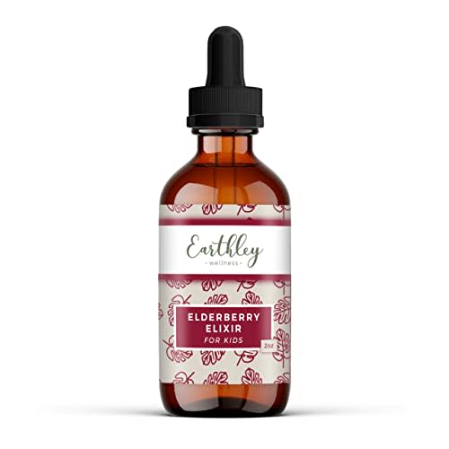 Earthley Wellness Elderberry Elixir Drops, Herbal Elderberry Syrup Alternative, Powerful Immune & Respiratory Support, Shelf Stable with Mullein, Orange Peels, and Cloves (2oz, Kids, 120+ doses)