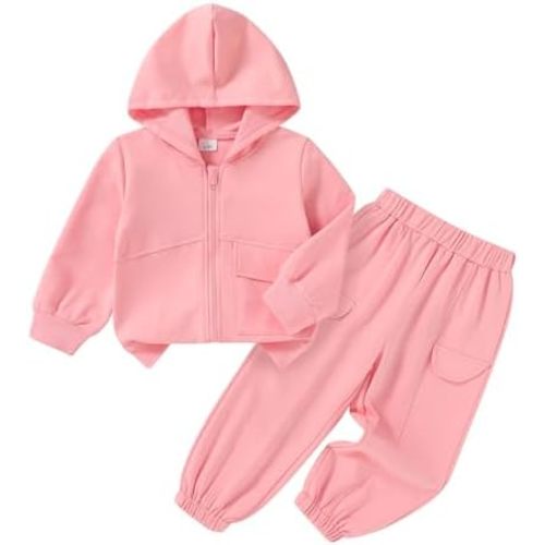 YOUNGER TREE Toddler Girls Fall Clothes Kids Hoodie Zipper Sweatshirt and Sweatpants Outfits Girls Winter Sweatsuit
