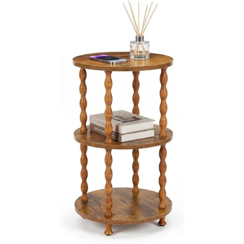 3-Tier Spiral Support Round Side Table - Compact Coffee Table for Living Room, Bedroom, Balcony, or Study - Modern Home Furniture - Vintage Style - Vintage Color