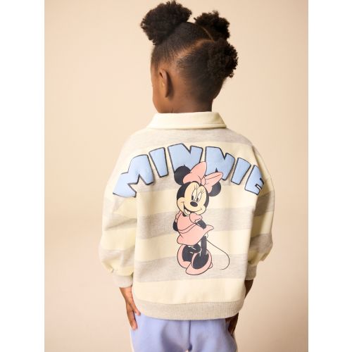 Grey 100% Cotton Minnie Mouse Stripe Rugby Sweatshirt And Shorts Set (3mths-7yrs)