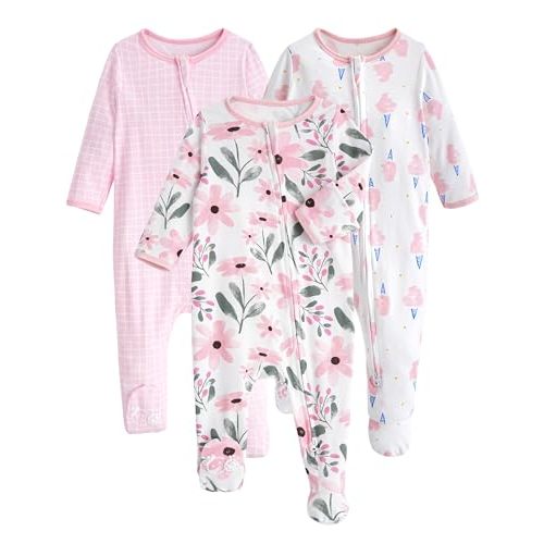 Yoofoss Baby Pajamas 100% Cotton Baby Sleepers for Newborn 0-3 3-6 6-9 Months Boys Girls Clothes 3Pack Soft Footed PJs