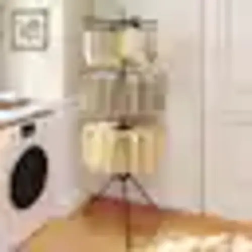 Gymax - 70'' Folding Freestanding Tripod Laundry Drying Rack w/ 24 Clips & 32 Rods - Black