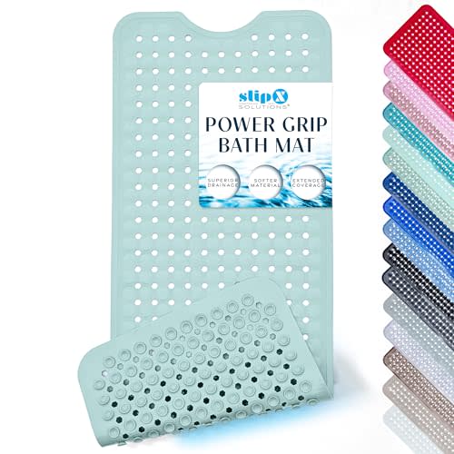 SlipX Solutions Power Grip Bathtub Safety Mat | Precision Grip Technology for Longer, Stronger, & Softer Wet Surface Protection | Solid Seafoam 39"x16"