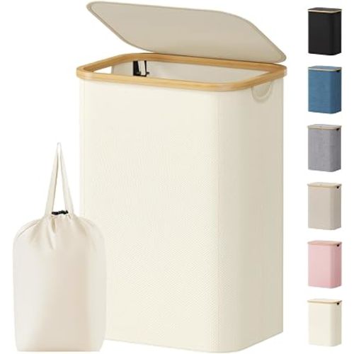 Lifewit 80L Large Laundry Basket with Lid, Removable Bags, White