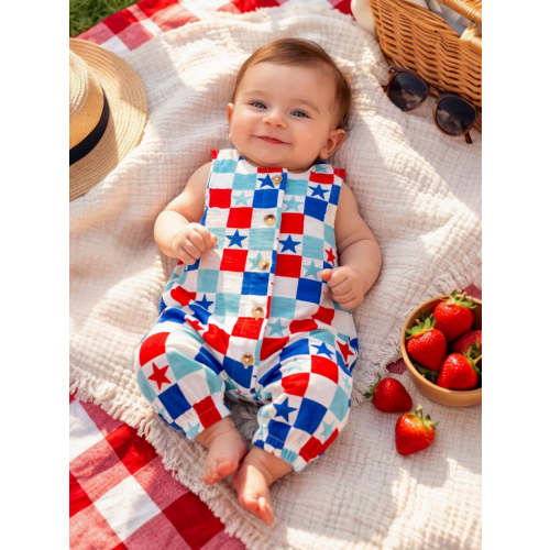 Red, White & Blue Checkerboard / Organic Bay Jumpsuit
