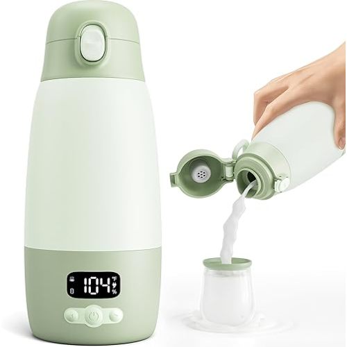 Portable Bottle Warmer for Travel, 17.8oz Baby Bottle Warmer for Breastmilk & Formula, 2-Min Fast Heating Formula Container to Go, Long Battery Life & Temp Control, Portable Milk Warmer On The Go