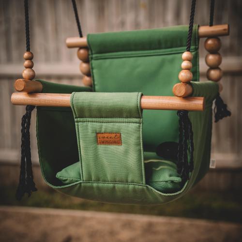 Outdoor Baby & Toddler Swing, premium fabric and solid wood, Green