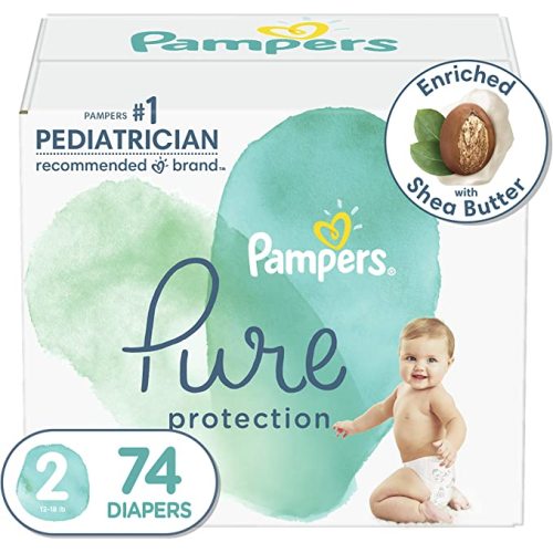Diapers Size 2, 74 Count - Pampers Pure Protection Disposable Baby Diapers, Hypoallergenic and Unscented Protection, Super Pack (Packaging May Vary) - Size 2 (74 Count)