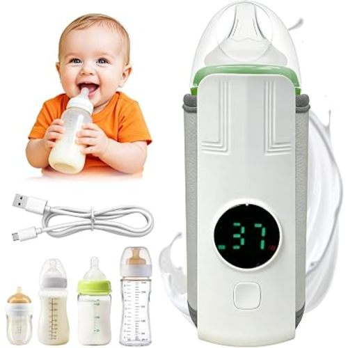 2026 Upgraded Milk Warmer for Travel, On The Go Baby Bottle Warmer, Waterless Bottle Warmering with Battery-Powered, 6 Temp Settings Fast Heating & Precise Temperature Control with LCD Display