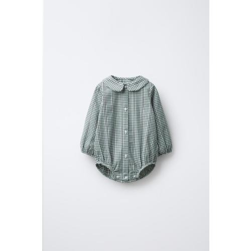 GINGHAM BODYSUIT - Greenish | ZARA United States