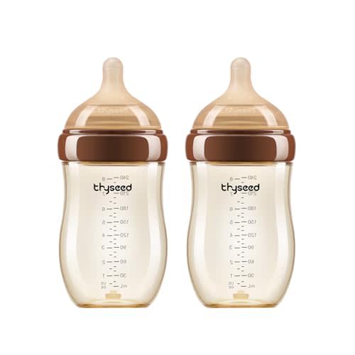 Thyseed PPSU Anti-Colic Baby Bottle, Breast-Like Medium Fast Flow Nipple for Breastfed Babies (3m+), 8 oz/240 mL, 2 Pack