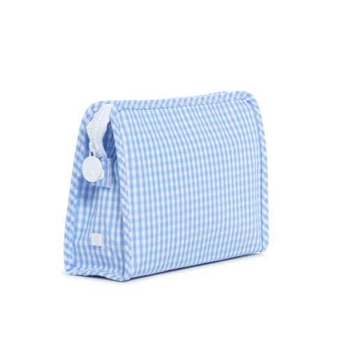 Medium Roadie Zip Pouch, Gingham Sky Blue
