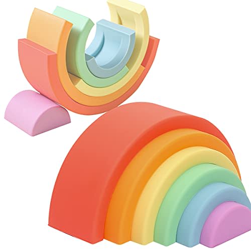 Rainbow Stacking Toy Baby Silicone Rainbow Stacker Building Blocks Arch Shape Nesting Puzzle Montessori Toy 6-12 Months (6Pcs)