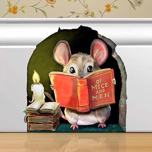 Mouse Reading Book Wall Sticker Decal – Kids Room, Classroom, Home Decor, Bookcase, Book Lover Gift, Children's Bedroom, Nursery, Cute Mouse, MICESTERPIECE