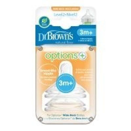Dr Browns Natural Flow Wide Neck Teat 2 Pack Size 3+ Months