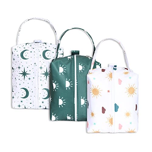 Lmbabter Baby Diaper Wet Dry Bag - 3PCS Diaper Organizer Bag Nappy Pouch Water- resistan Diaper Pod for Baby Diaper Bag,Gym Bag，Travel Bag （Green）
