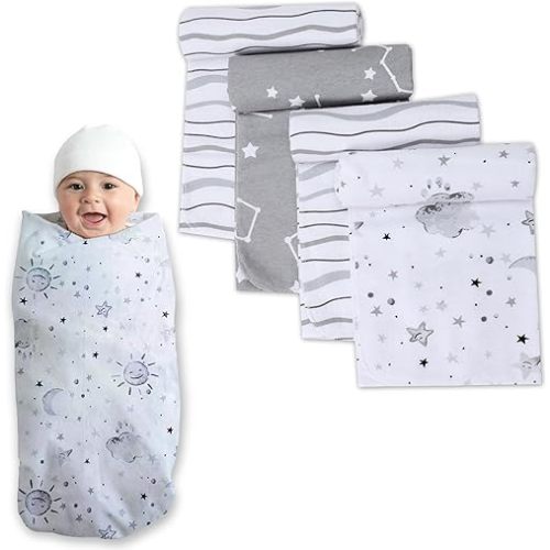 Mother's Choice Baby Flannel Blanket 4 Pack | 100% Cotton Receiving Blanket for Newborn 76 x 76 CM | Lightweight Infant Swaddle Blanket | Soft Blanket for Baby Boy and Girl (White & Grey)