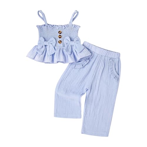Toddler Girl Clothes Baby Summer Outfit Camisole Pants Set 9M-5T | Soft cotton, Skin-friendly, Ruffle camisole pocket pants, Adjustable straps for easy fit, Great for daily wear, birthday