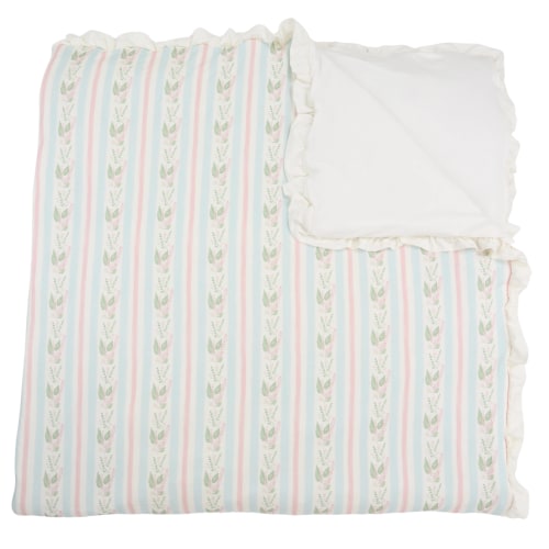 Blue Floral Stripe Ruffle Large Blanket