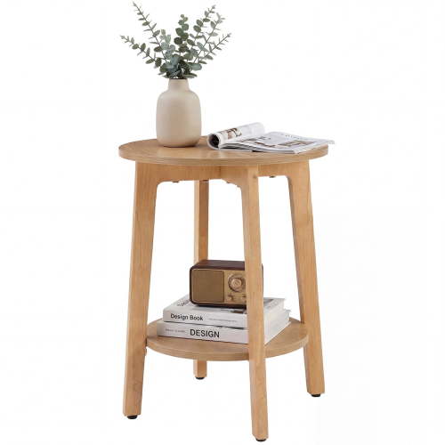CONCETTA 2-Tier Round Side Table with Tapered Legs, Small End Table for Living Room & Bedroom, White Wood