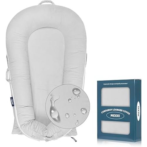 Corduroy Lounger Cover for Dockatot Deluxe+ Docks | MEXXI Breathable Cotton Baby Lounger Extra Cover | Hypoallergenic Baby Nest Replacement Cover (Cover Only) (Grey, Waterproof)