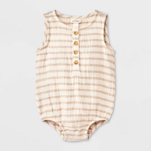 Baby Boys' Striped Shorts Sleeve Romper - Cat & Jack™ Tan 24M
