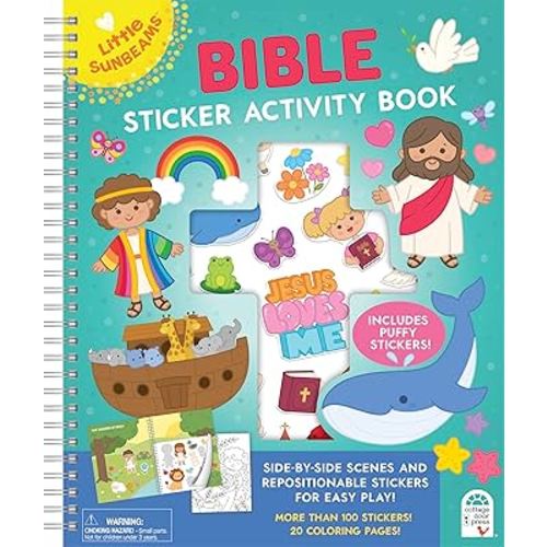 Bible Sticker Activity and Coloring Book for Kids, Includes Puffy Stickers and 20 Coloring Pages! Ages 4-8 (Little Sunbeams)