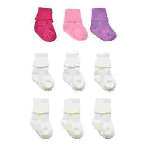 Sierra Socks, Newborn Baby Girl Cotton Turn Cuff Bootie 9 Pair Pack U78D
