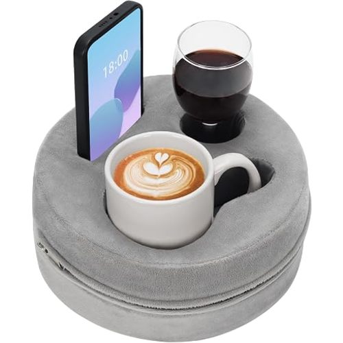 G GOOD GAIN Couch Cup Holder Pillow for Sofa, Bed, Car, Boat, RV, LightGrey
