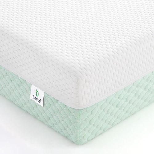 Crib Mattress, Dual Sided Comfort Memory Foam Toddler Bed Mattress, Triple-Layer Breathable Premium Baby Mattress for Infant and Toddler w/Removable Outer Cover - White&Green