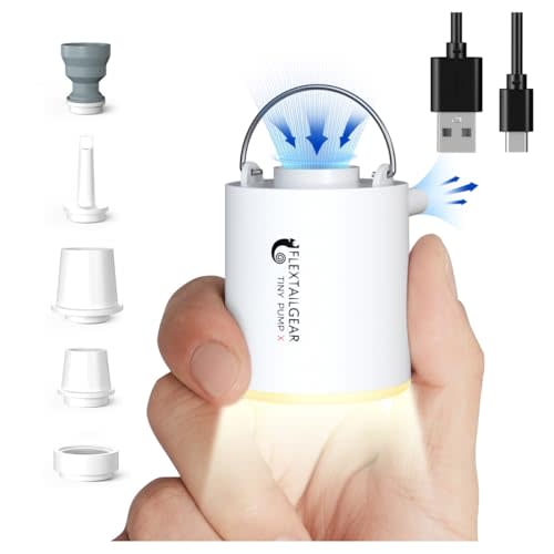 FLEXTAILGEAR Tiny Pump X Portable Air Pump+ Camping Light Ultra-Mini Air Pump with 1300mAh Battery USB Rechargeable for Sleeping Pads Pool Floats Air Bed Air Mattress Swimming Ring