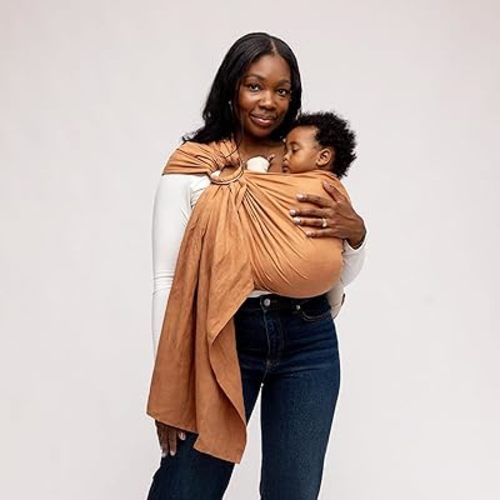 WildBird - Ring Sling Baby Carrier - 0-36 Months (up to 35 lbs) - Standard (74") Willow & Black Ring - Front, Hip or Back Carry - Adjustable Fit - Natural Linen - Baby Essentials - New Mom Gifts