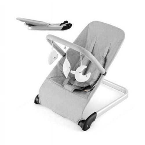 Resenkos Foldable Baby Bouncer with Removable Fabric Cover and Toy Bar-Gray, Swing for Infants 0-12 Months