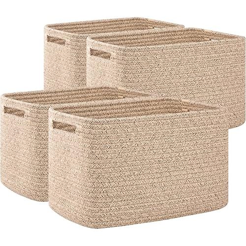 4 Pack Storage Baskets for Organizing, 16''Lx12''Wx8''H, Brown