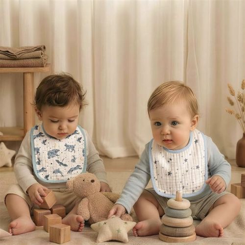 Muslin Bibs for Baby Boy, Adjustable Fit for Drooling and Teething Toddler | 8Pk, 100% Cotton Surface & Multi-Layer Absorbent Core, Shrink-resistant & Fade-Proof, Gentle on Sensitive Newborn skin