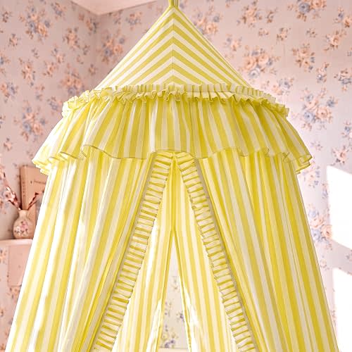 SmoothNovelty Yellow Striped Bed Canopy with Ruffles
