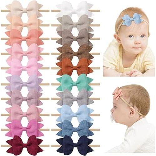jollybows 3.35" 20pcs Baby Girls Bows Headbands Elastic Nylon Hairband Ribbon Bow Hair Accessories for Kids Toddlers Infants Newborn