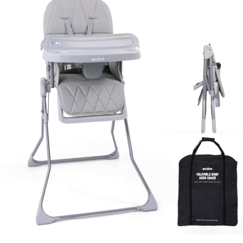 Foldable Baby High Chair with Easy Clean Double-Layer Tray, Adjustable Foot Rest, Safety First 5 Point Harness, Compact Space Saver Baby Feeding Chair Portable for Travel