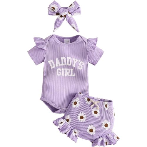 Tsnbre Newborn Baby Girl Clothes Daddys Girl Short Sleeve Romper Floral Shorts Headband Infant Summer Outfits