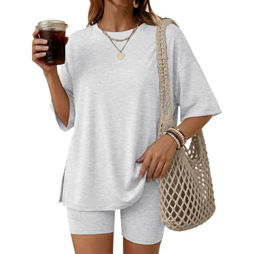 LILLUSORY Womens Lounge Sets Shorts 2 Piece Matching Pajamas Summer Outfits 2026 Casual Oversized Sweatsuits Spring Clothes