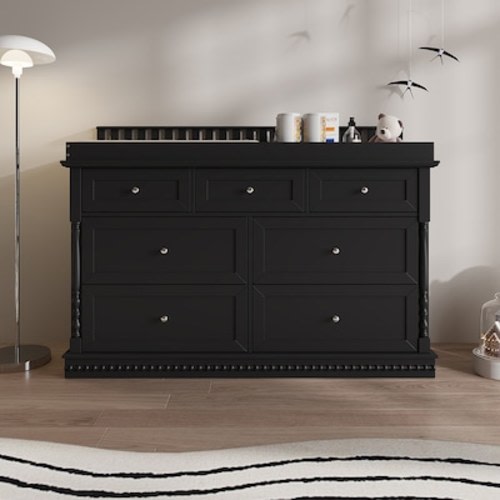 Homsee Premium Wooden Changing Table with Spacious Drawers Detachable Safety Rail and Elegant Roman Columns in Black MDF and Pine Wood for Organizing Baby Essentials in the Changing Tables department at Lowes.com