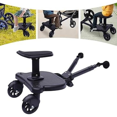 Universal Stroller Board,2in1 Stroller Ride Board, Buggy Board with Detachable Seat Standing Board, Stroller Attachment for Toddler to Ride,Holds Children Up to 55lbs, Black