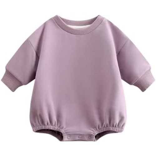 Bafeicao Baby Boy Girl Sweatshirt Romper Organic Cotton Solid Color Long Sleeve Bubble Romper Oversized Warm Fall Winter