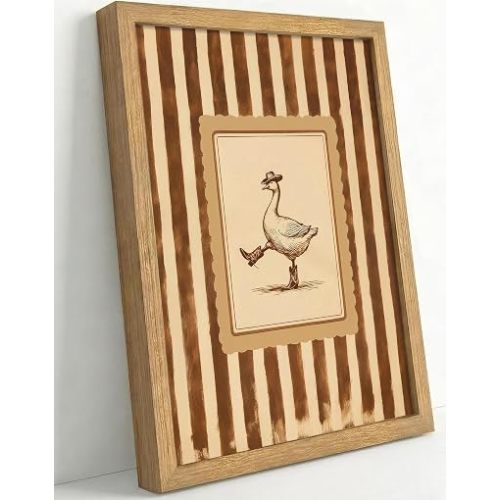 Wood Framed Western Cowboy Nursery Wall Art,Vintage Goose Poster Print.Silly Duck Canvas Picture,Artwork for Western Nursery Bathroom Home Wall Decor 8x10in